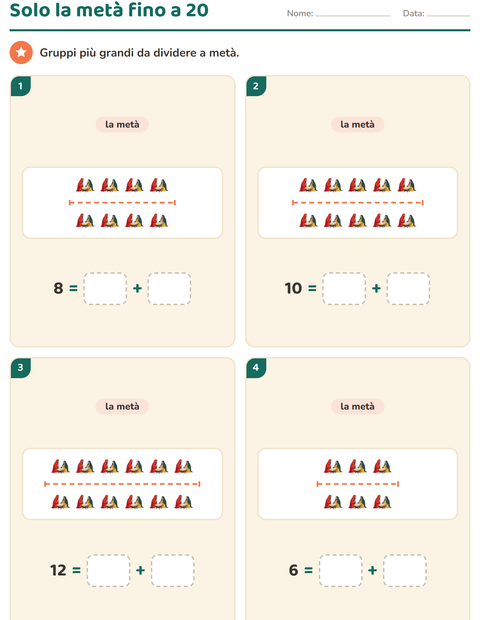 Anteprima della scheda di Doppio e metà con Natale per Scuola primaria classe prima