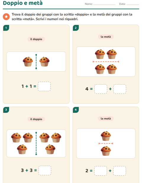 Anteprima della scheda di Doppio e metà con Panetteria per Scuola primaria classe prima