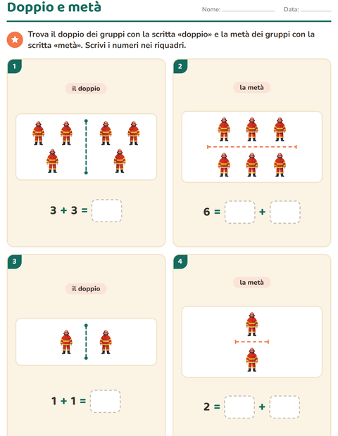 Anteprima della scheda di Doppio e metà con Professioni per Scuola primaria classe prima
