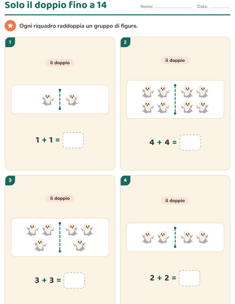 Anteprima della scheda di Doppio e metà con Varie per Scuola primaria classe prima