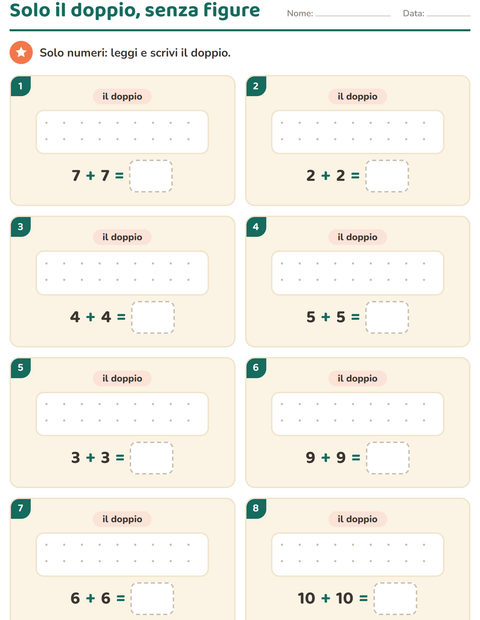 Solo il doppio senza figure: otto addizioni di due numeri uguali