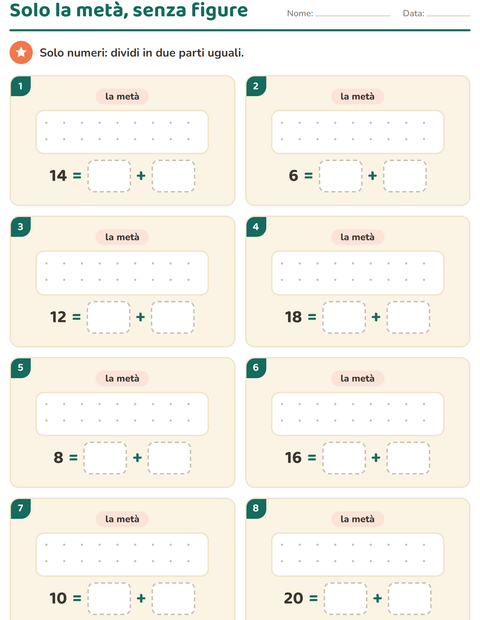 Solo la metà senza figure: otto numeri pari da spezzare in due