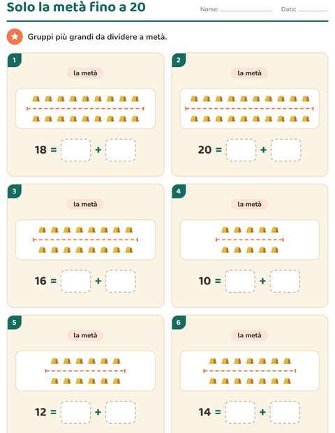 Anteprima della scheda di Doppio e metà con Giorno del Ringraziamento per Scuola primaria classe prima