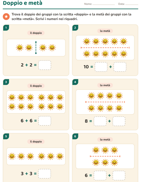 Anteprima della scheda di Doppio e metà con Meteo per Scuola primaria classe prima