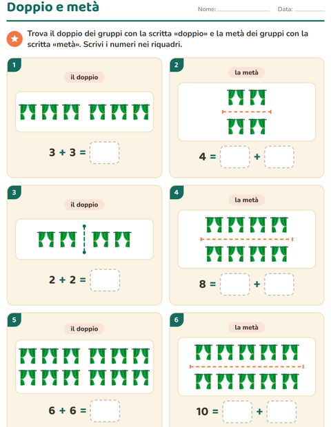 Anteprima della scheda di Doppio e metà con Mobili per Scuola primaria classe prima