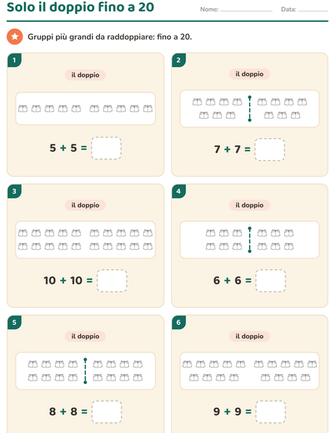Anteprima della scheda di Doppio e metà con Oggetti BN per Scuola primaria classe prima