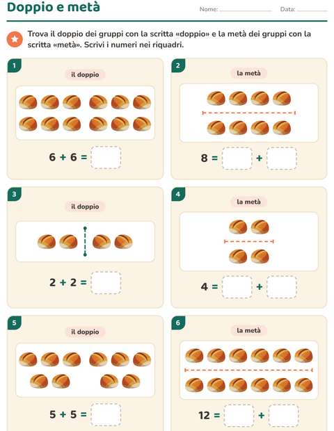 Anteprima della scheda di Doppio e metà con Panetteria per Scuola primaria classe prima