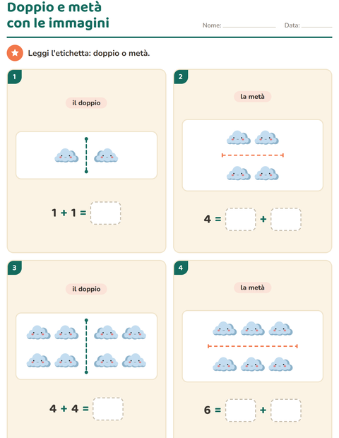 Anteprima della scheda di Doppio e metà con Primavera per Scuola primaria classe prima
