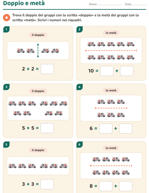 Anteprima della scheda di Doppio e metà con Ufficio postale per Scuola primaria classe prima