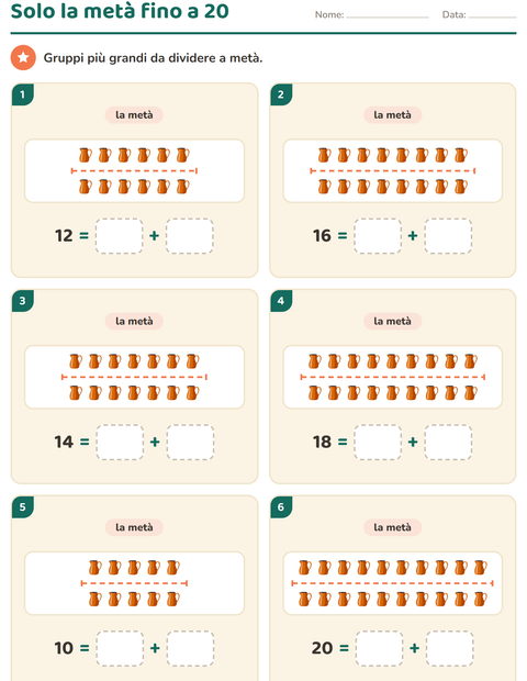 Anteprima della scheda di Doppio e metà con Utensili da cucina per Scuola primaria classe prima