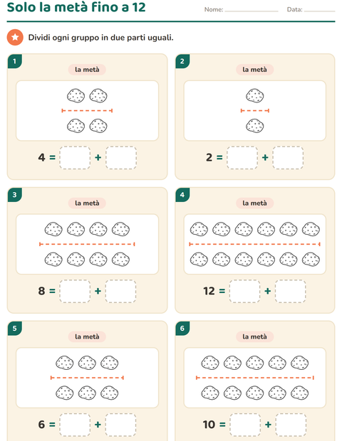 Anteprima della scheda di Doppio e metà con Verdure BN per Scuola primaria classe prima