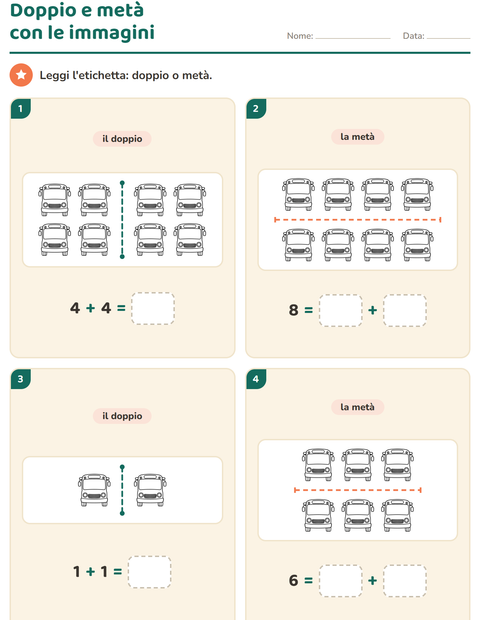 Anteprima della scheda di Doppio e metà con Viaggi e Vacanze BN per Scuola primaria classe prima
