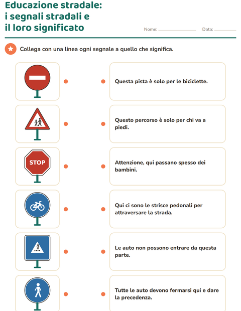 Anteprima della scheda di Educazione stradale per Scuola primaria classe prima
