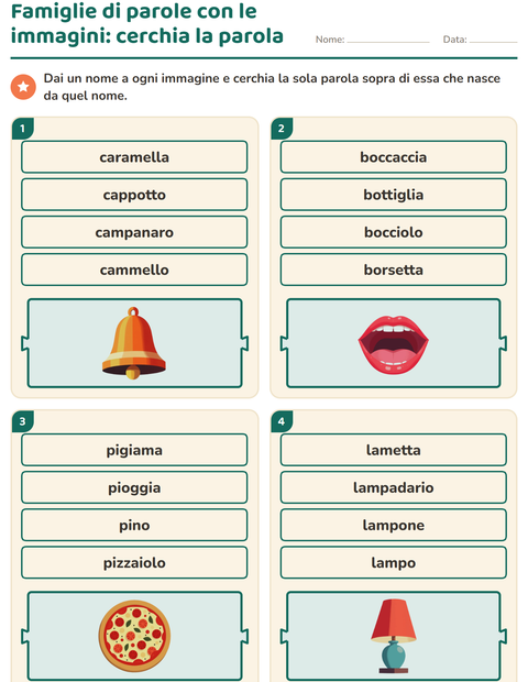 Anteprima della scheda di Famiglie di parole per Scuola primaria classe prima