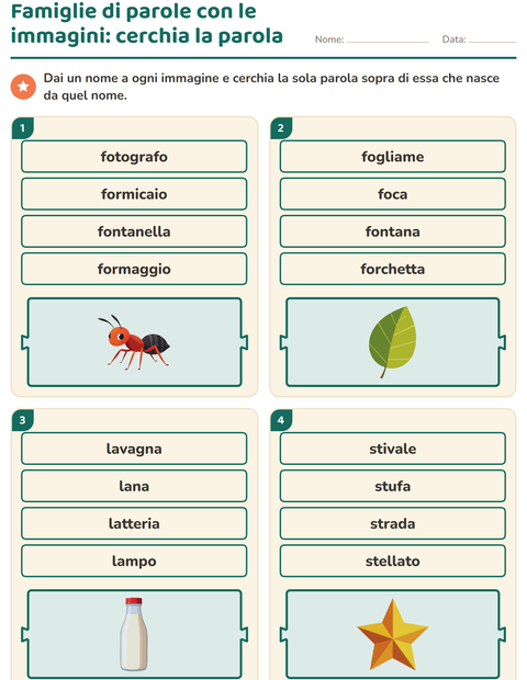 Anteprima della scheda di Famiglie di parole per Scuola primaria classe prima