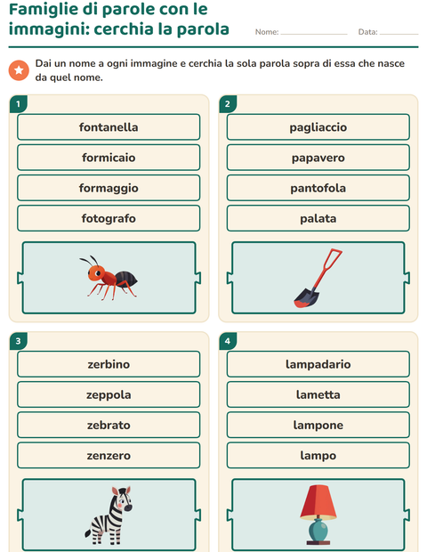 Anteprima della scheda di Famiglie di parole per Scuola primaria classe prima