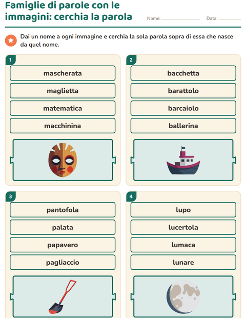 Anteprima della scheda di Famiglie di parole per Scuola primaria classe prima