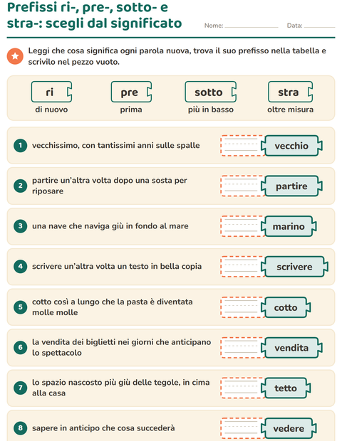 Anteprima della scheda di Famiglie di parole per Scuola primaria classe seconda
