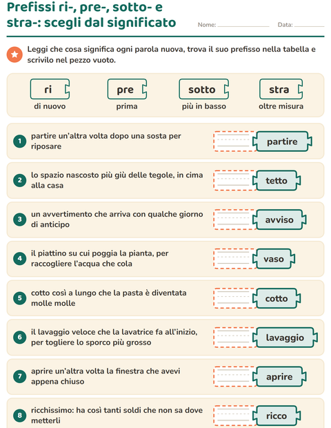 Anteprima della scheda di Famiglie di parole per Scuola primaria classe seconda