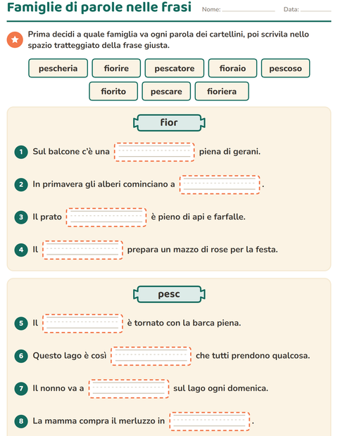 Anteprima della scheda di Famiglie di parole per Scuola primaria classe terza