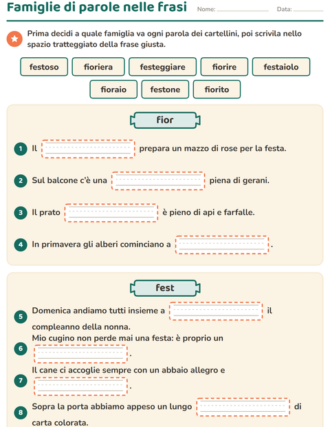 Anteprima della scheda di Famiglie di parole per Scuola primaria classe terza