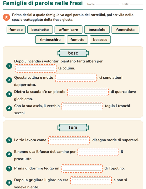 Anteprima della scheda di Famiglie di parole per Scuola primaria classe terza