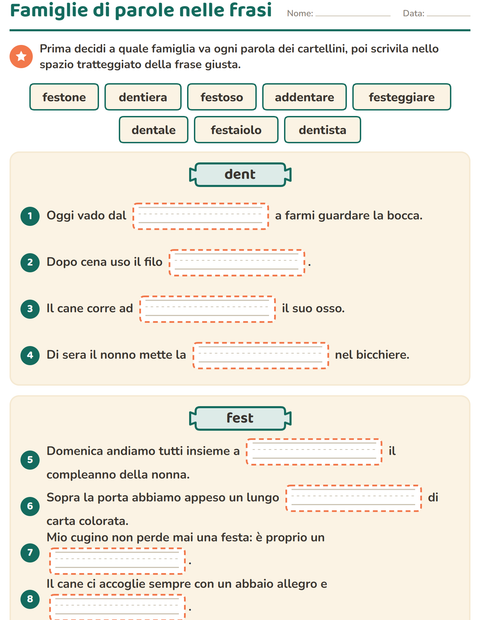 Anteprima della scheda di Famiglie di parole per Scuola primaria classe terza
