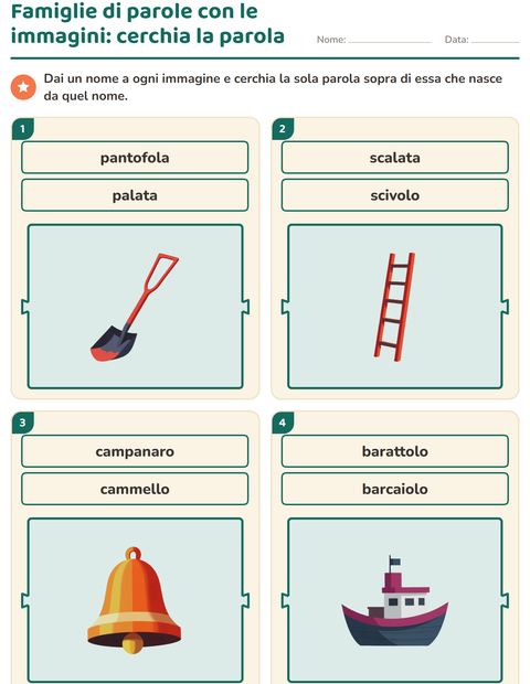 Anteprima della scheda di Famiglie di parole per Scuola primaria classe prima