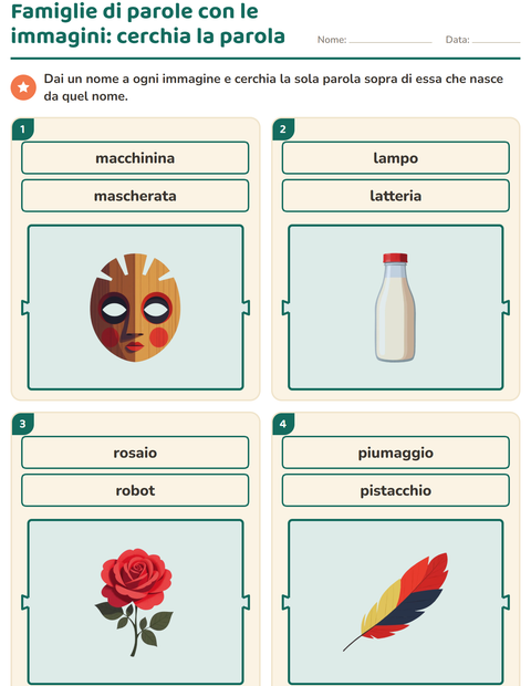Anteprima della scheda di Famiglie di parole per Scuola primaria classe prima