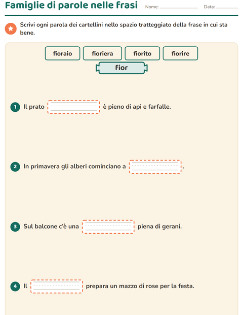Anteprima della scheda di Famiglie di parole per Scuola primaria classe terza
