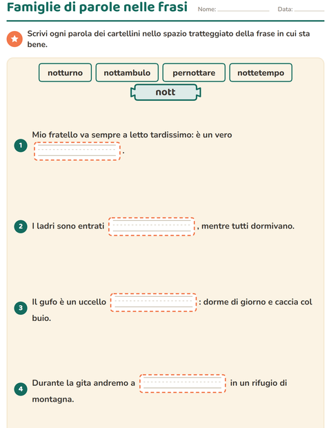 Anteprima della scheda di Famiglie di parole per Scuola primaria classe terza
