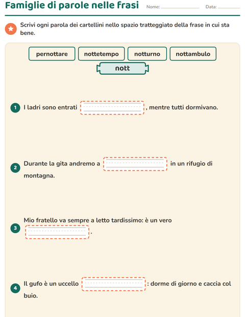 Anteprima della scheda di Famiglie di parole per Scuola primaria classe terza