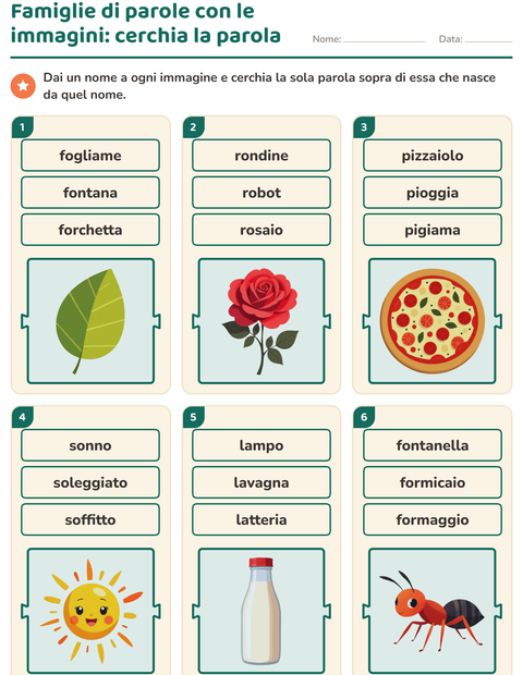 Anteprima della scheda di Famiglie di parole per Scuola primaria classe prima