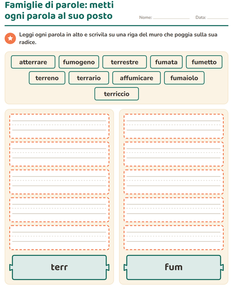 Anteprima della scheda di Famiglie di parole per Scuola primaria classe seconda