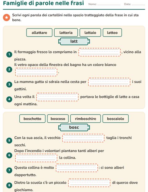 Anteprima della scheda di Famiglie di parole per Scuola primaria classe terza