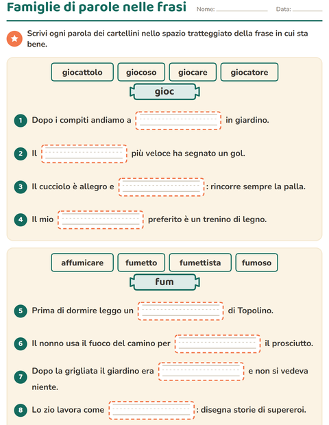 Anteprima della scheda di Famiglie di parole per Scuola primaria classe terza