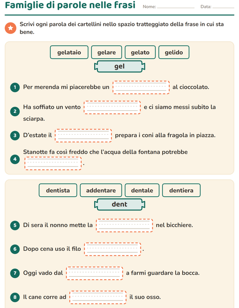 Anteprima della scheda di Famiglie di parole per Scuola primaria classe terza