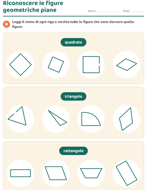 Anteprima della scheda di Figure geometriche piane per Scuola primaria classe prima