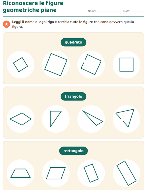 Anteprima della scheda di Figure geometriche piane per Scuola primaria classe prima