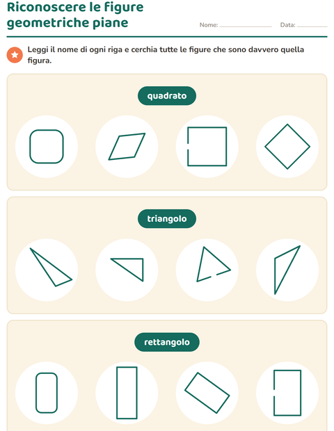Anteprima della scheda di Figure geometriche piane per Scuola primaria classe prima