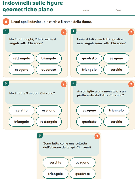 Anteprima della scheda di Figure geometriche piane per Scuola primaria classe prima