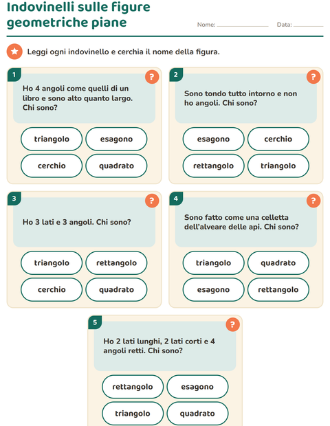 Anteprima della scheda di Figure geometriche piane per Scuola primaria classe prima