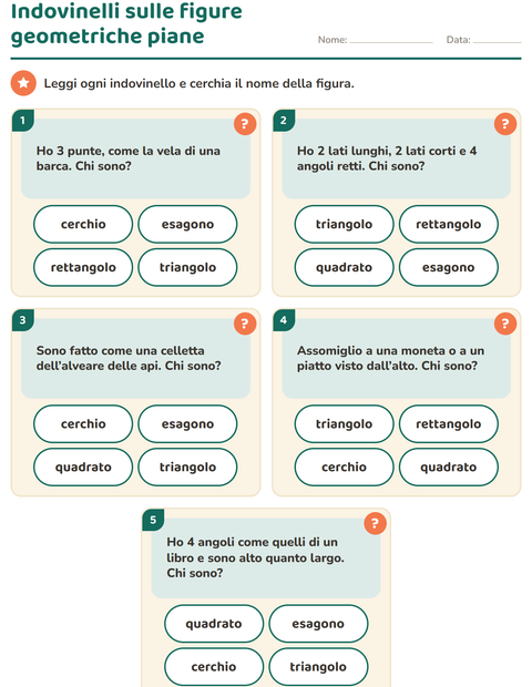 Anteprima della scheda di Figure geometriche piane per Scuola primaria classe prima