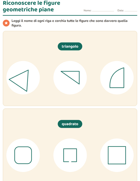 Anteprima della scheda di Figure geometriche piane per Scuola primaria classe prima