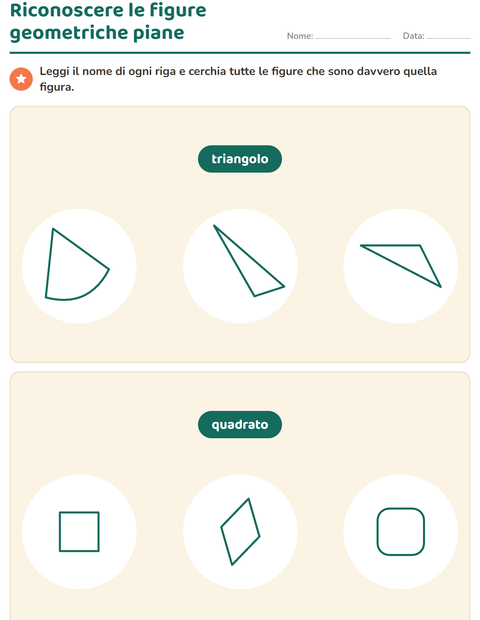 Anteprima della scheda di Figure geometriche piane per Scuola primaria classe prima