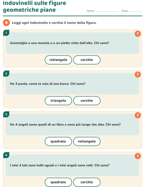 Anteprima della scheda di Figure geometriche piane per Scuola primaria classe prima