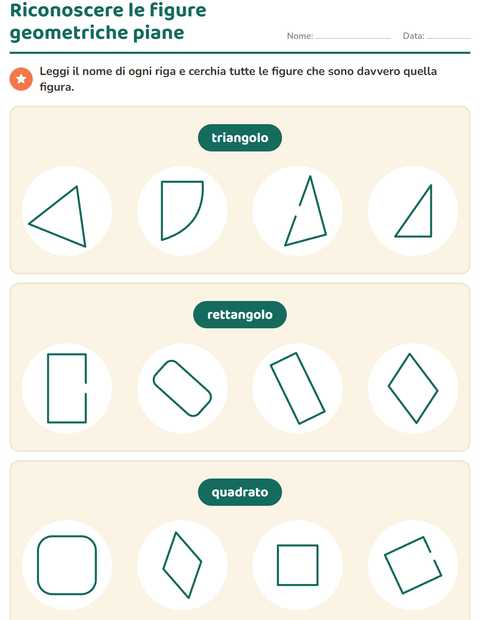 Anteprima della scheda di Figure geometriche piane per Scuola primaria classe prima