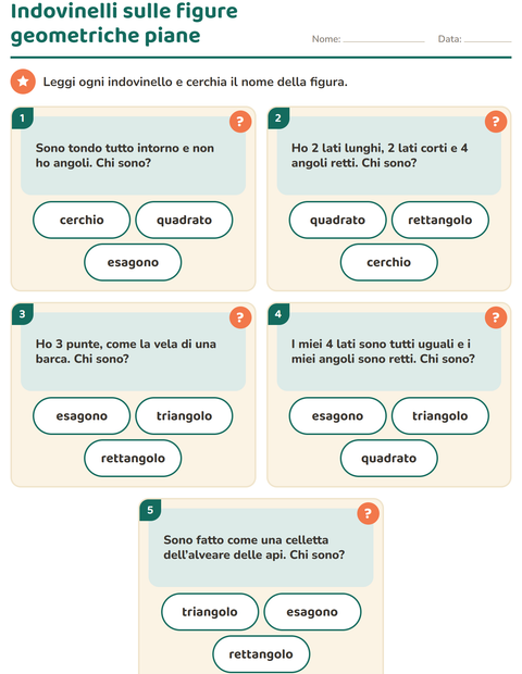 Anteprima della scheda di Figure geometriche piane per Scuola primaria classe prima