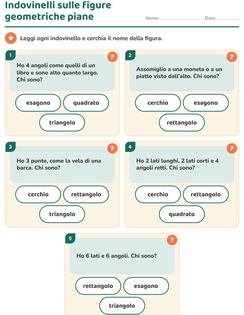 Anteprima della scheda di Figure geometriche piane per Scuola primaria classe prima