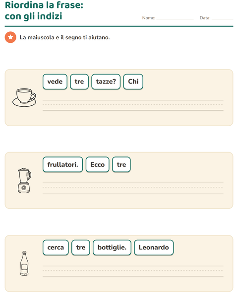 Anteprima della scheda di Frasi in disordine con Casa BN per Scuola primaria classe prima